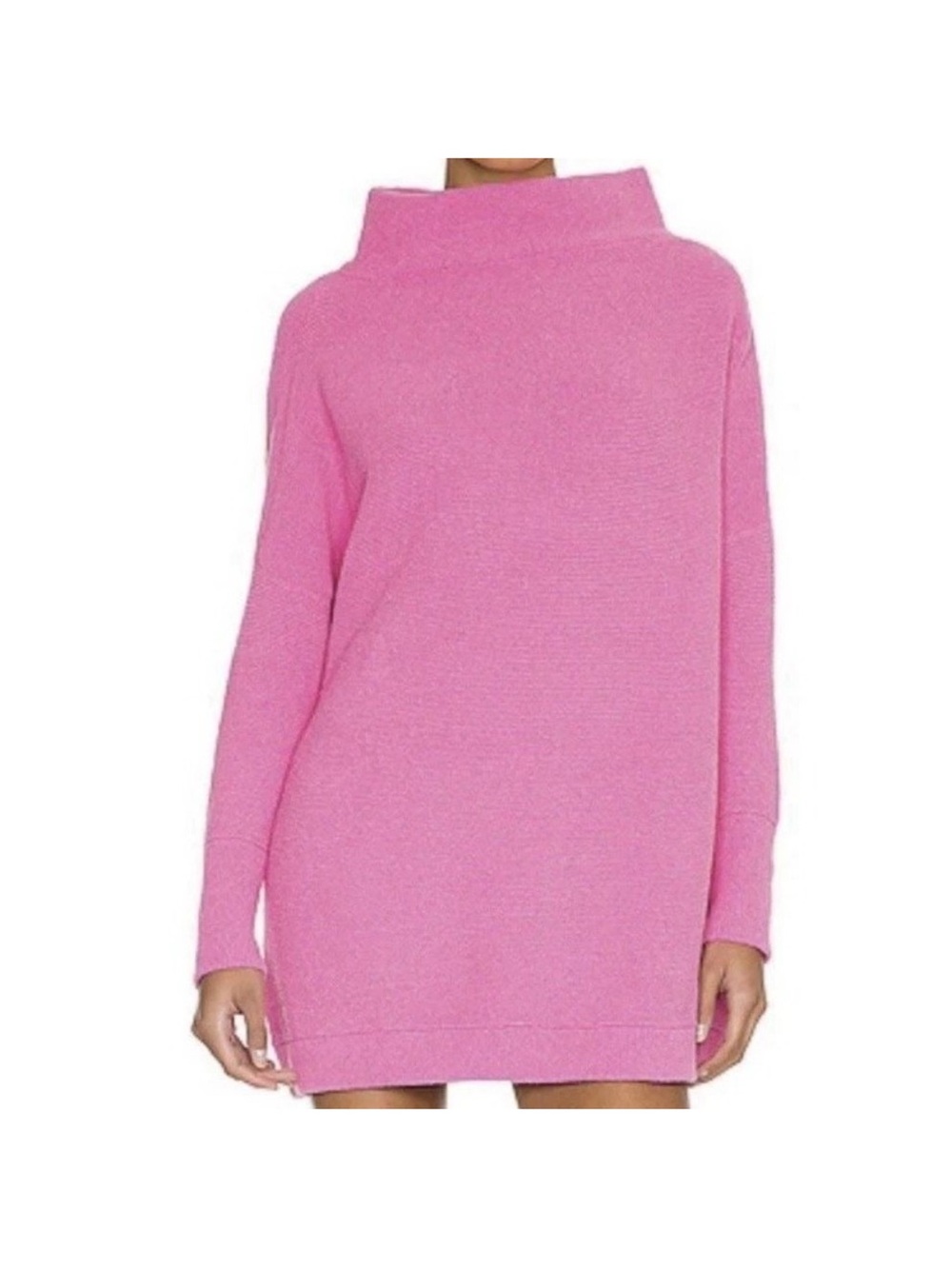 Free People Ottoman Slouchy Tunic Women Large Pink Mock Neck Ribbed Knit Sweater